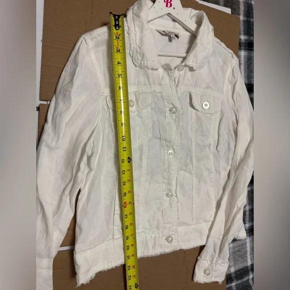 Margaritaville Frayed Hem White Jacket 100% Linen Beach Vacay Lightweight - Picture 6 of 6